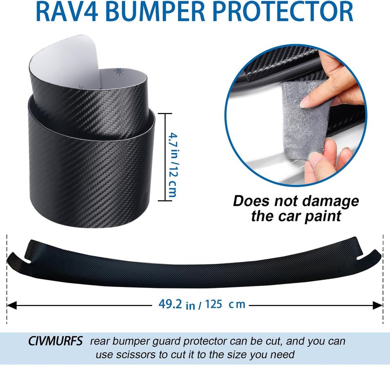 CIVMURFS حماية مؤخرة السيارة من ألياف الكربون لتويوتا RAV4 2016 2017 2018 2019 | واقي حافة صندوق مطفي أسود مزخرف | غطاء مضاد للخدوش لاصق بدون حفر - Image 3